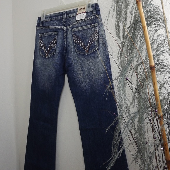 Dark Wash Blue Denim Jeans with Rhinestones - Picture 6 of 7